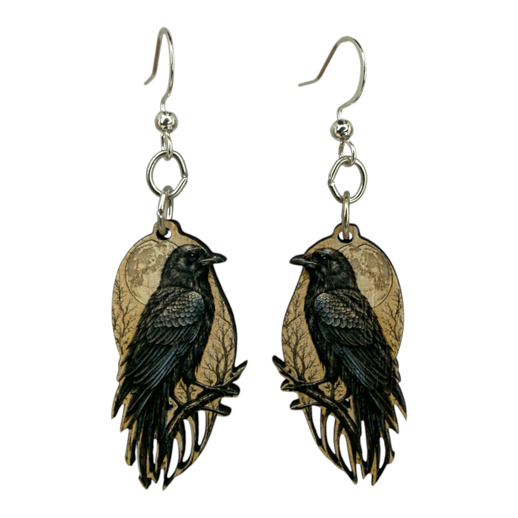Raven Moon wood earrings