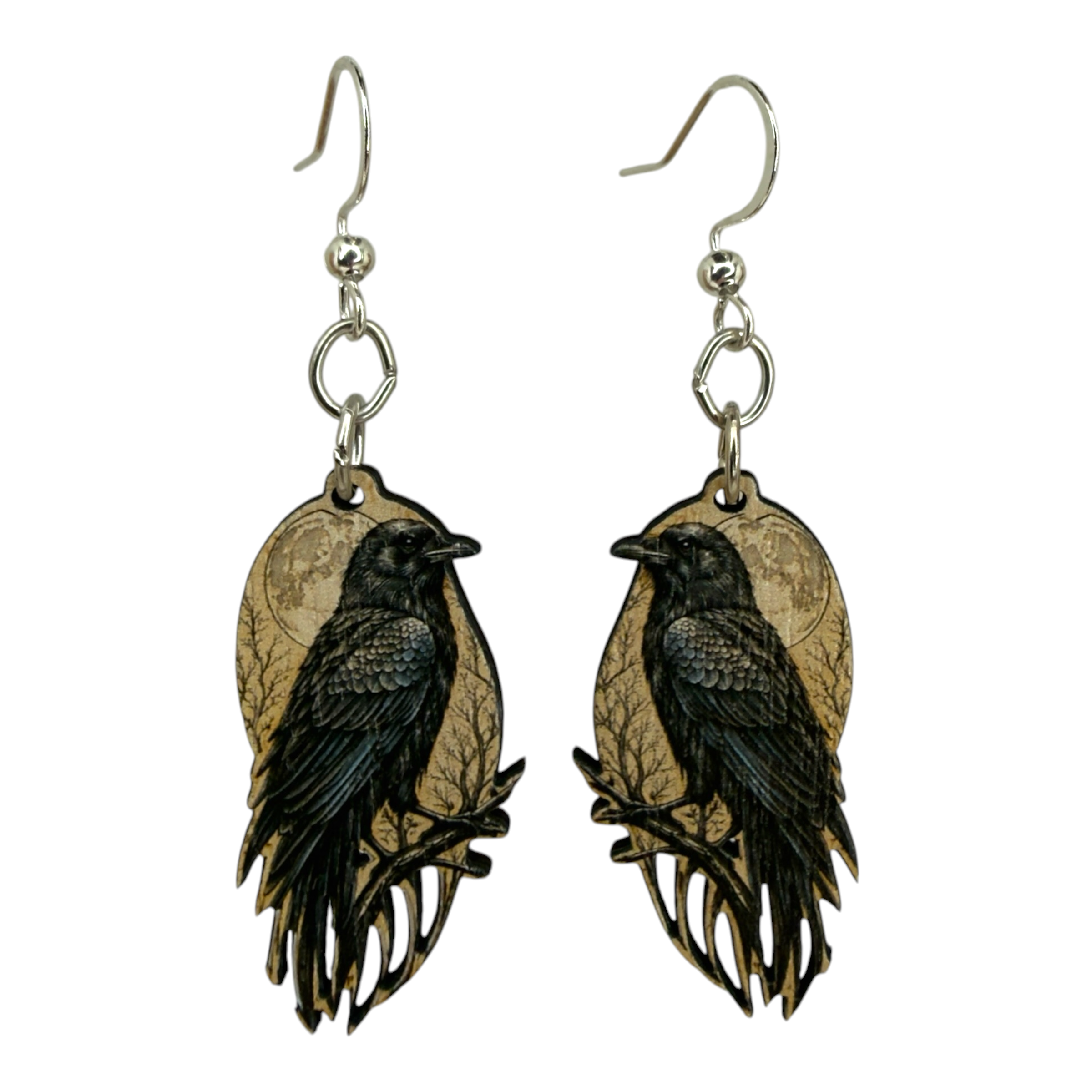 Raven Moon wood earrings