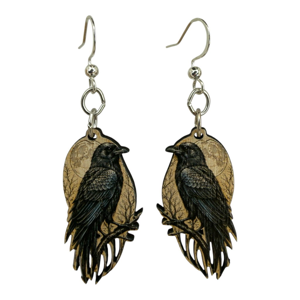 Raven Moon wood earrings