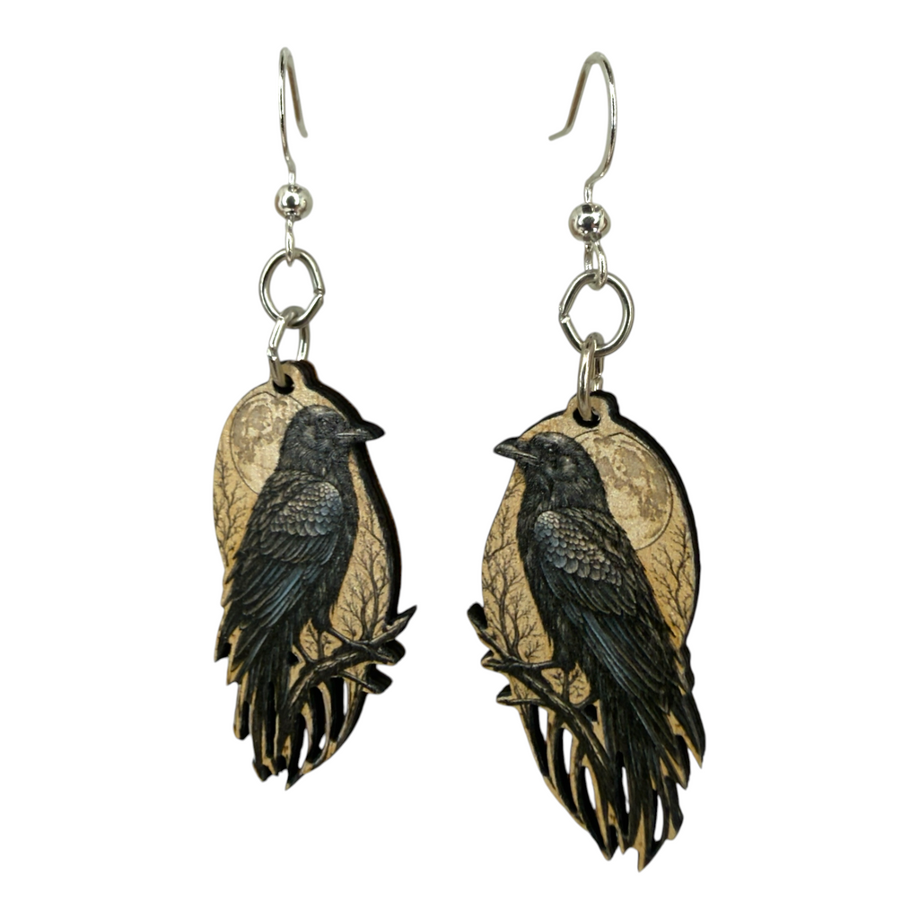 Raven Moon wood earrings