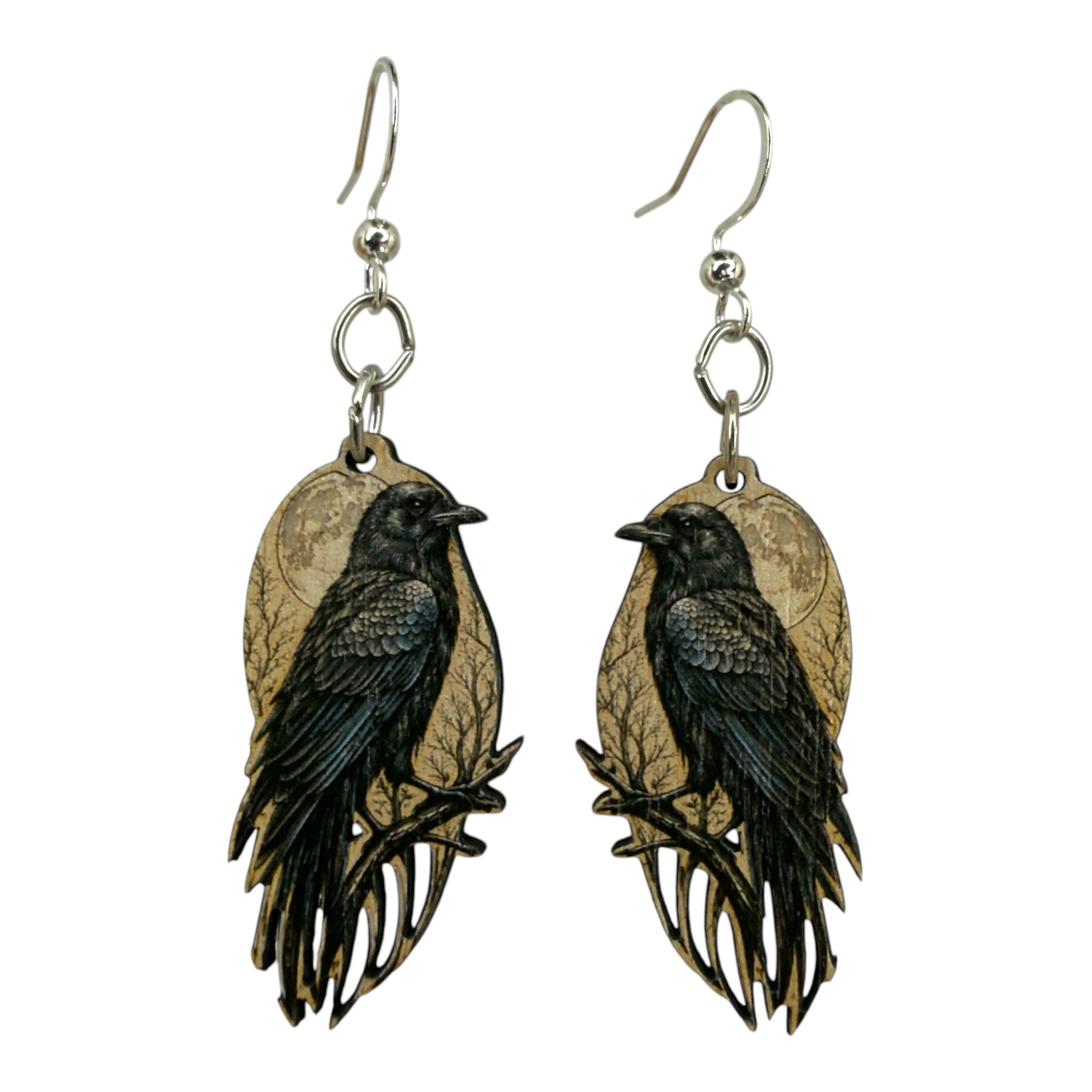 Raven Moon wood earrings