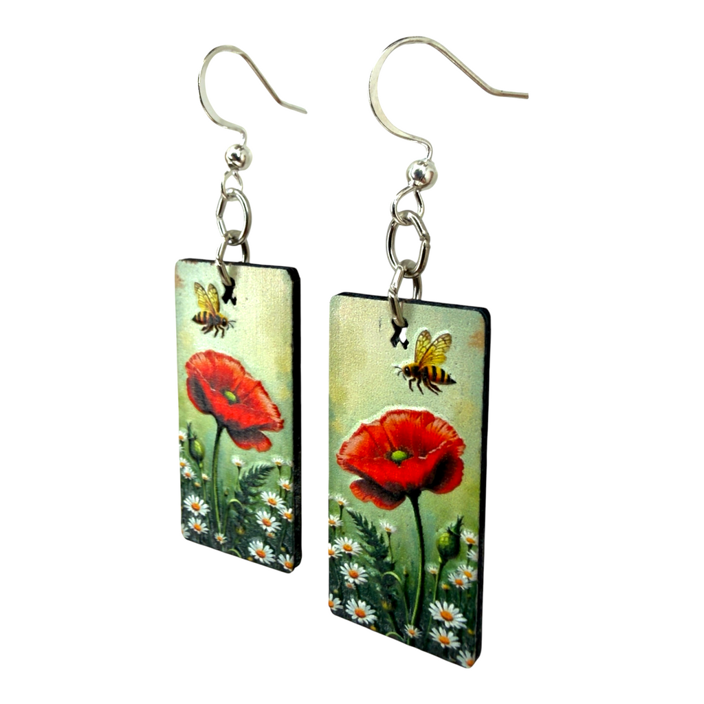 Poppy Bee wood earrings