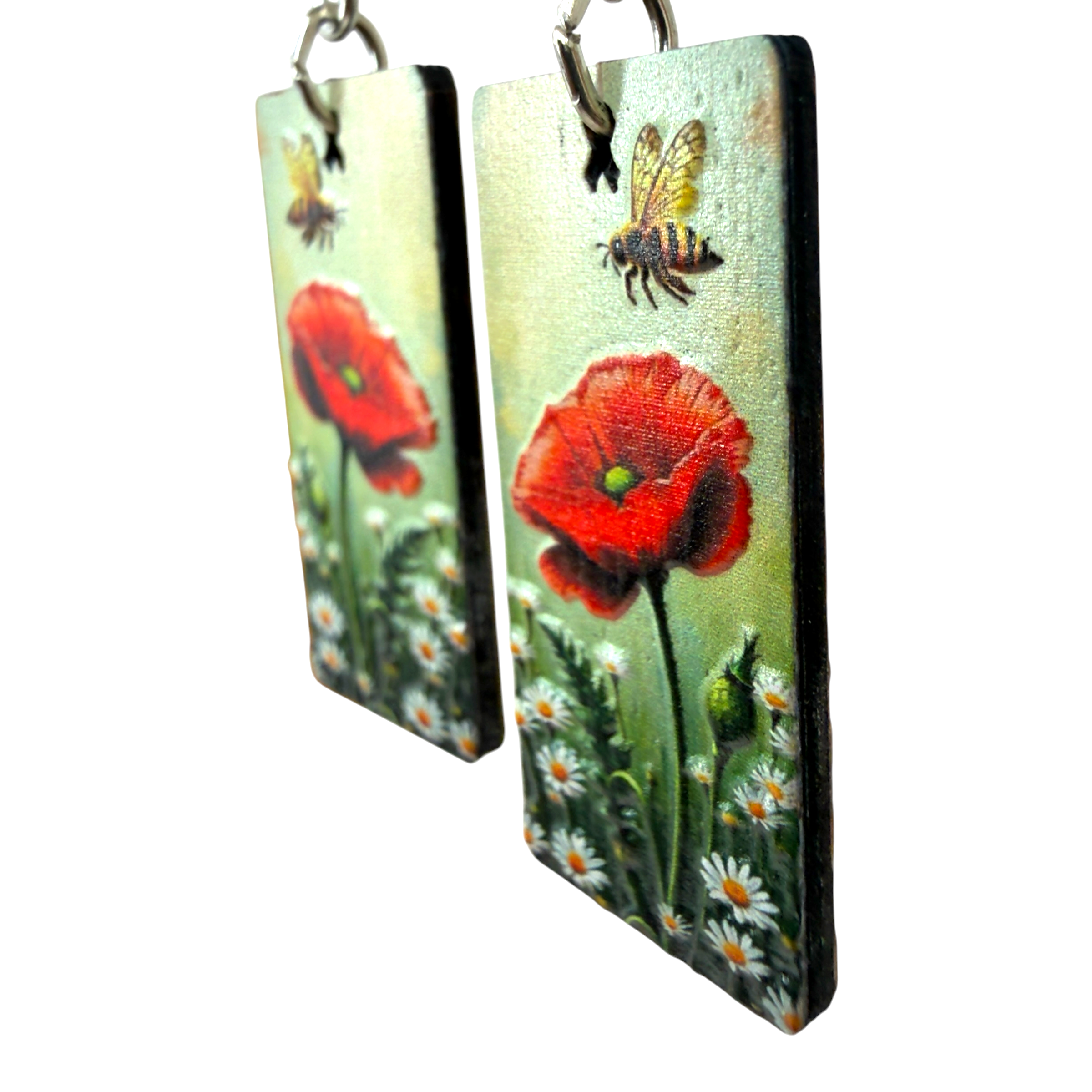 Poppy Bee wood earrings