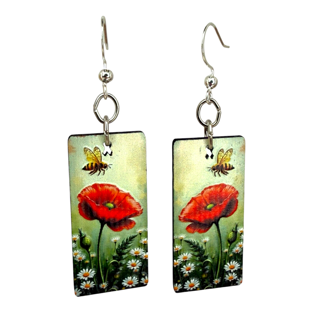 Poppy Bee wood earrings