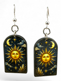 Sun Moon Crystal wood earrings, made in USA