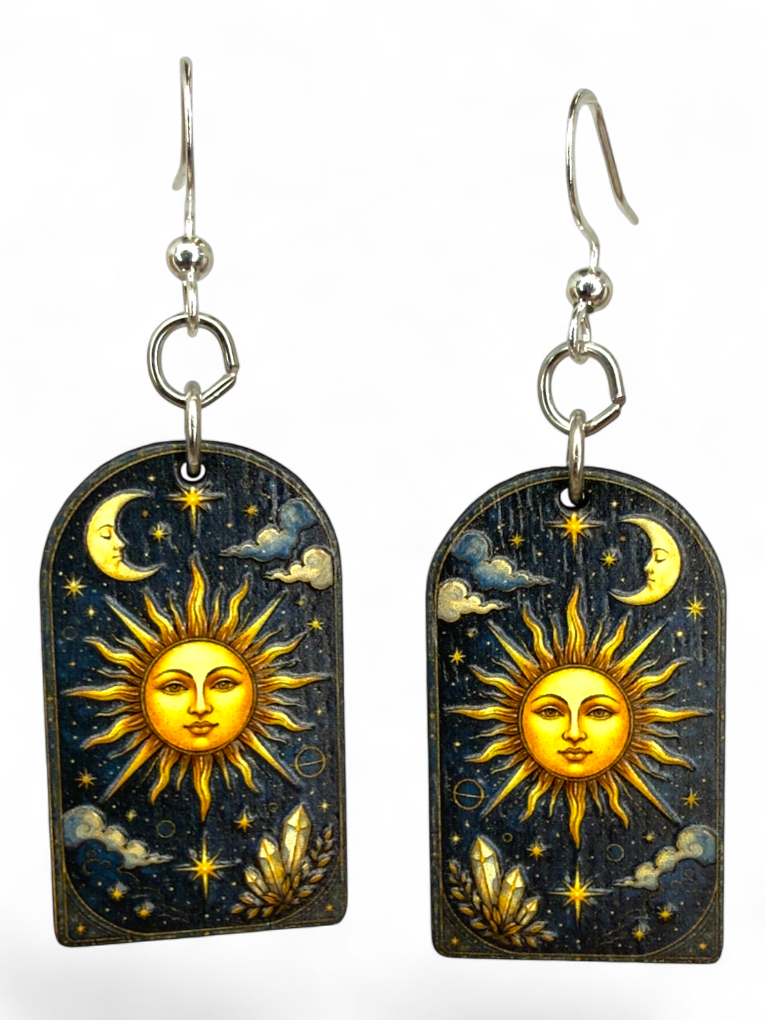 Sun Moon Crystal wood earrings