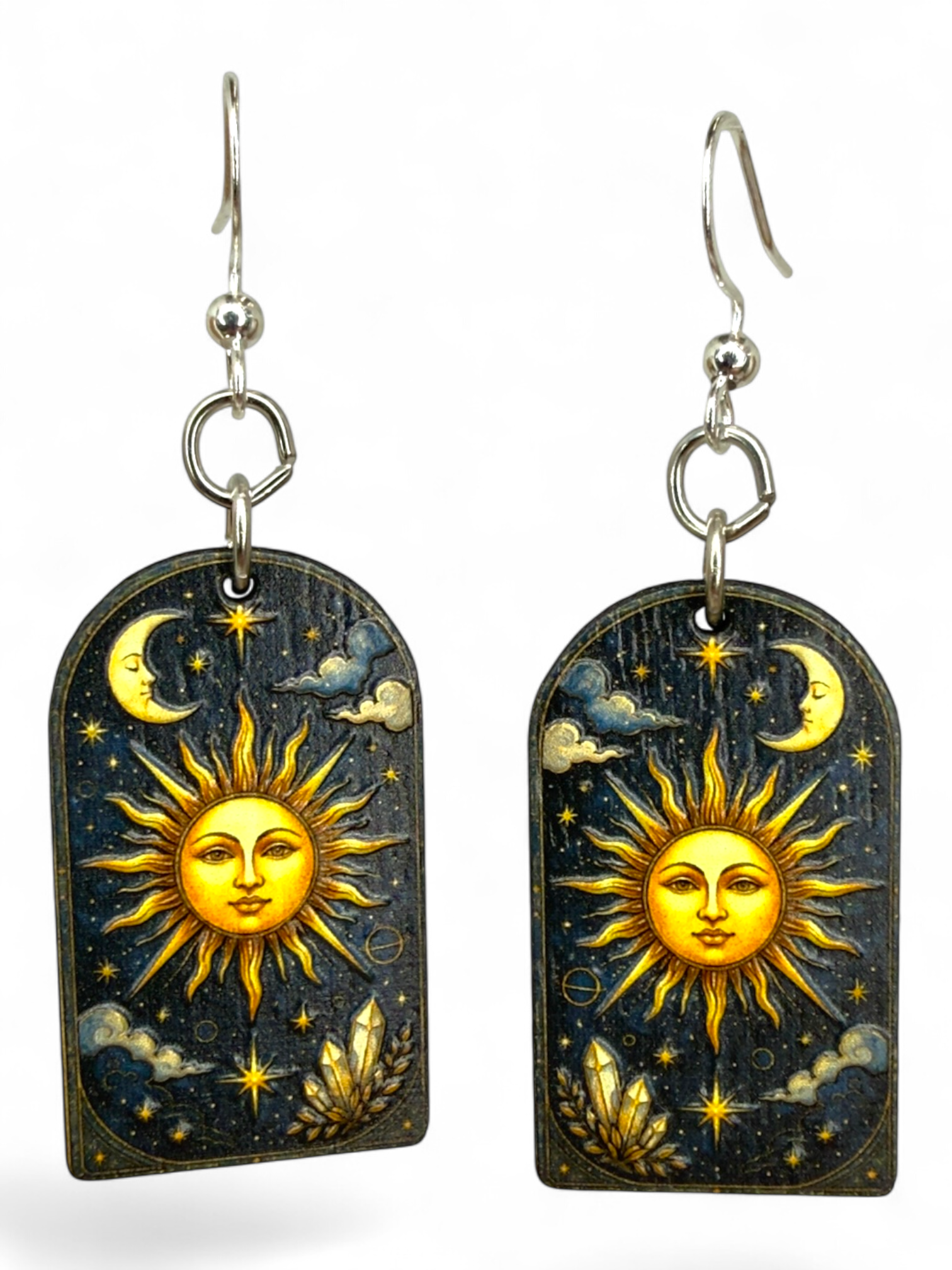 Sun Moon Crystal wood earrings