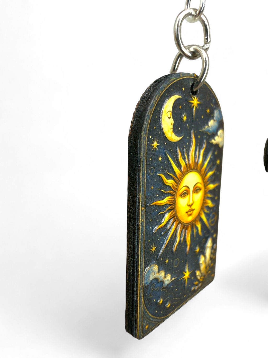 Sun Moon Crystal wood earrings