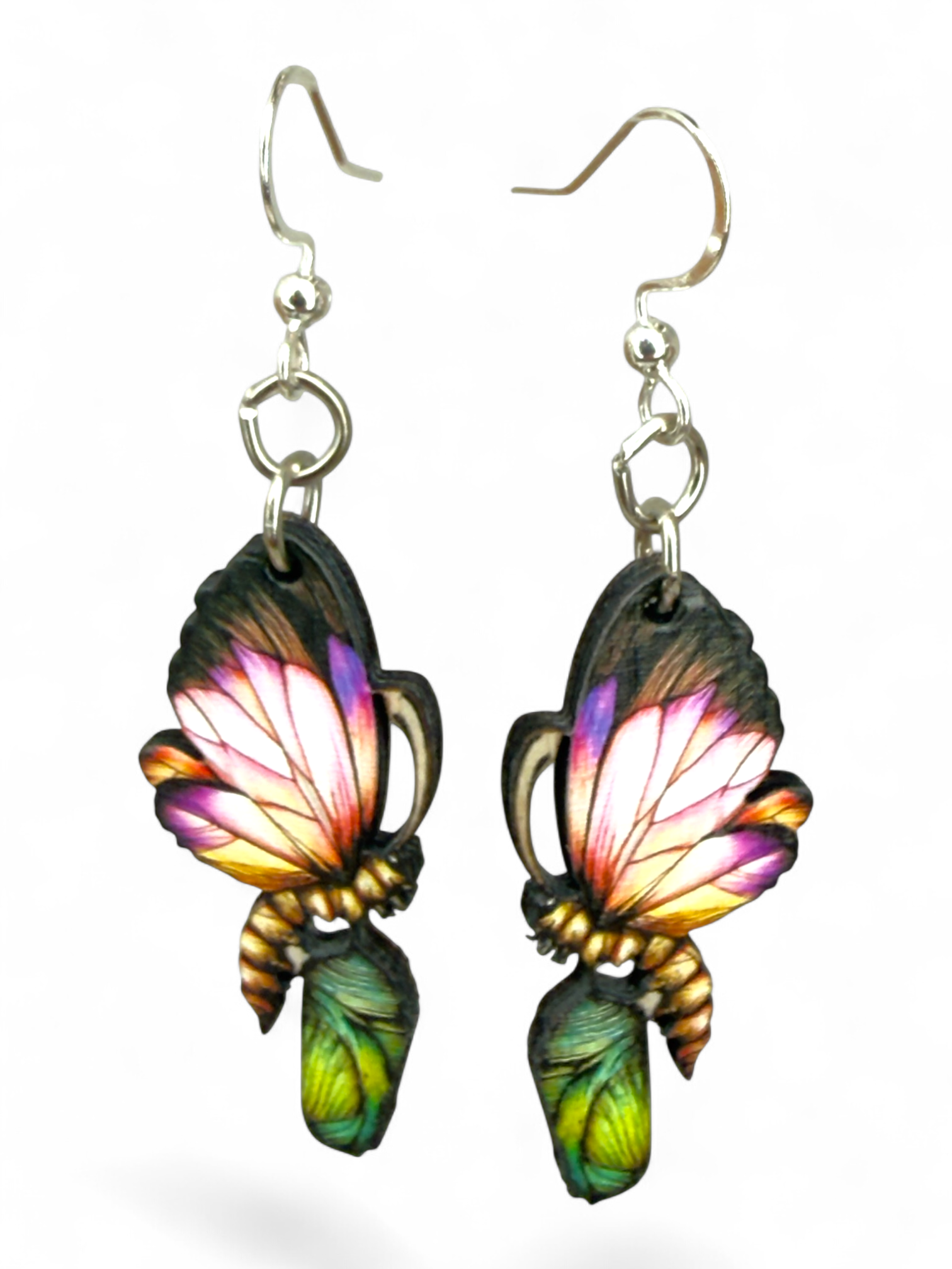 Cocoon to Butterfly wood earrings