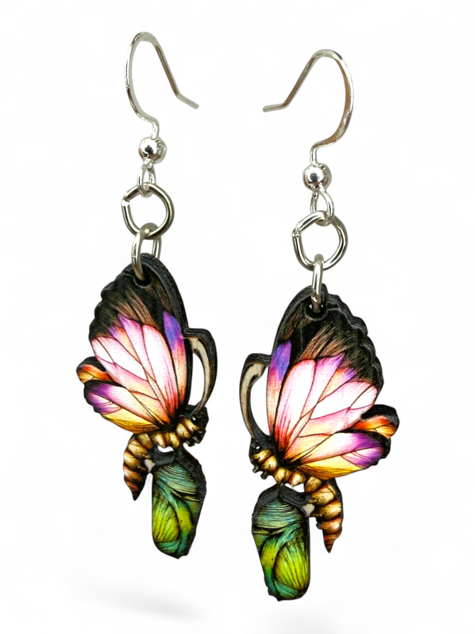 Cocoon to Butterfly wood earrings