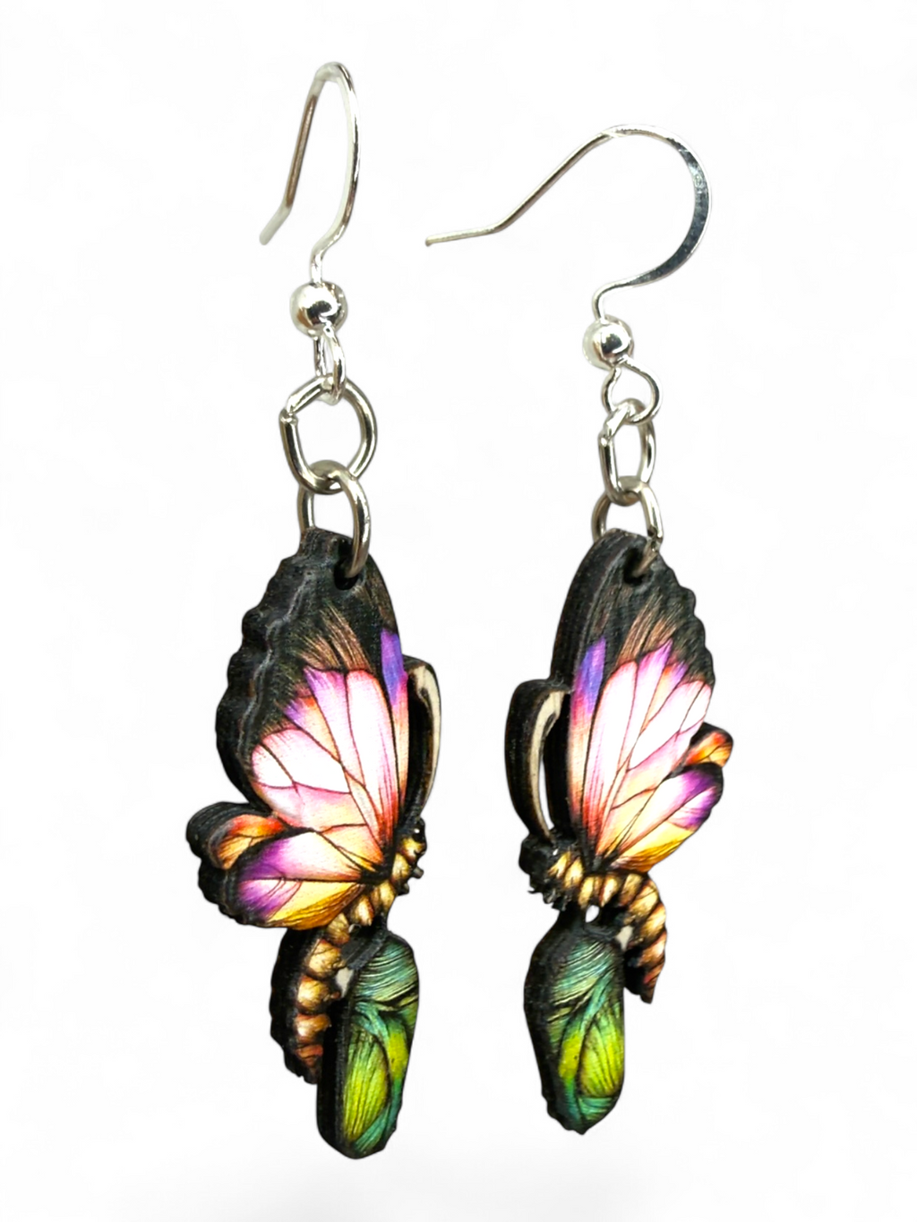 Cocoon to Butterfly wood earrings