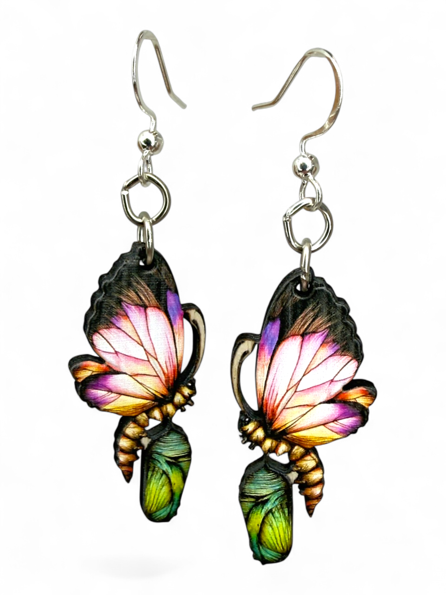 Cocoon to Butterfly wood earrings