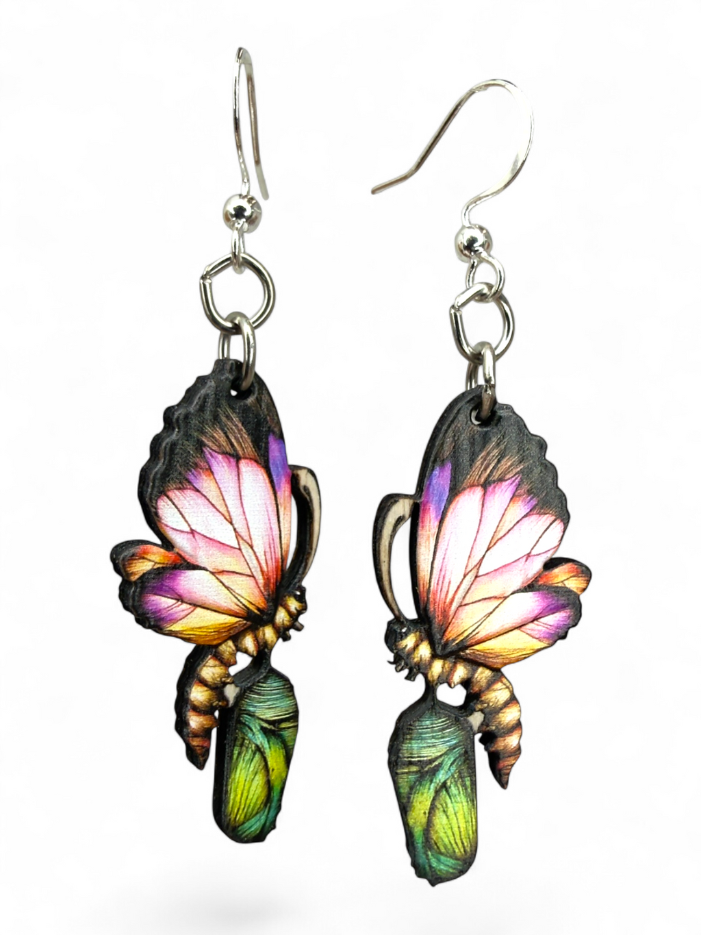 Cocoon to Butterfly wood earrings