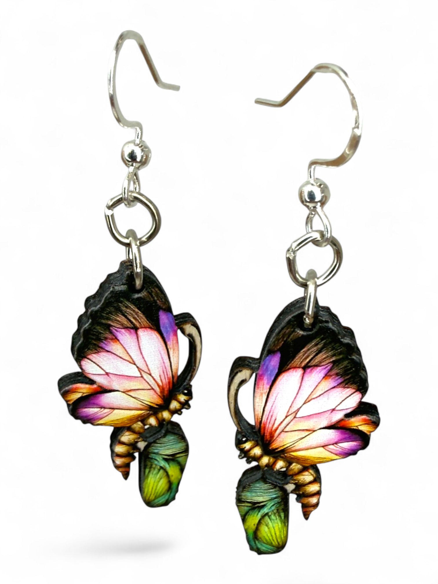 Cocoon to Butterfly wood earrings