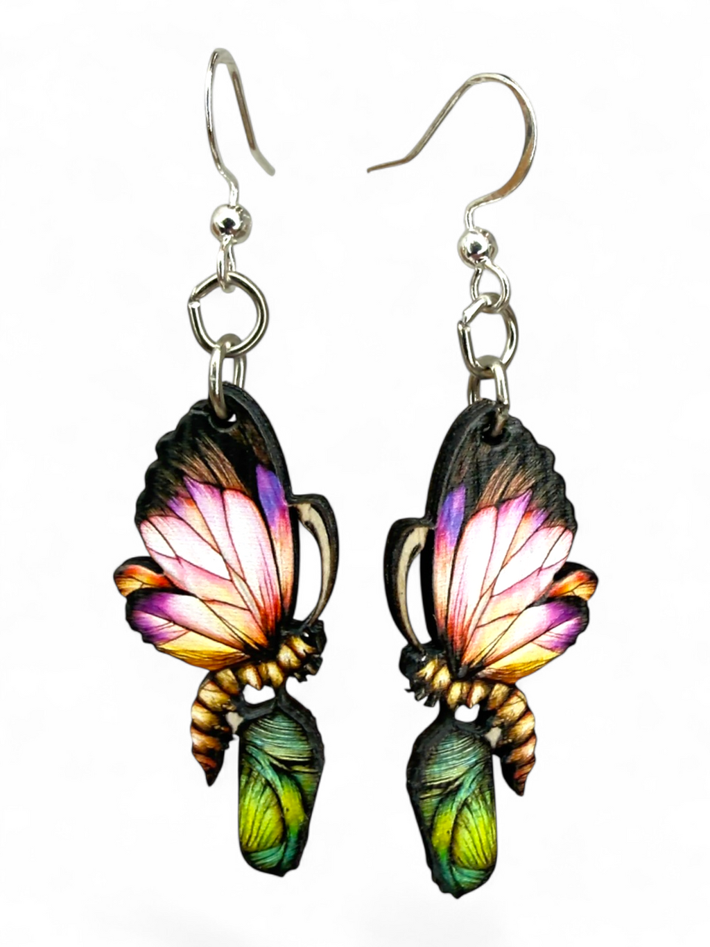 Cocoon to Butterfly wood earrings