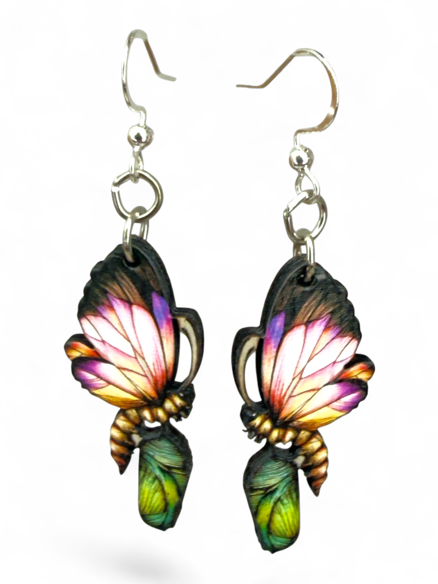 Cocoon to Butterfly wood earrings