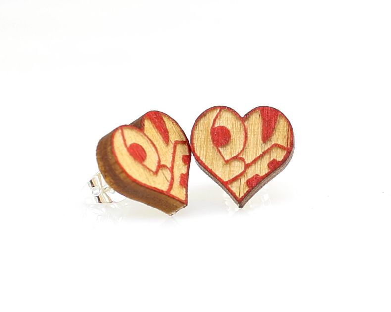 LOVE heart stud earrings, eco-friendly laser-cut jewelry made in USA