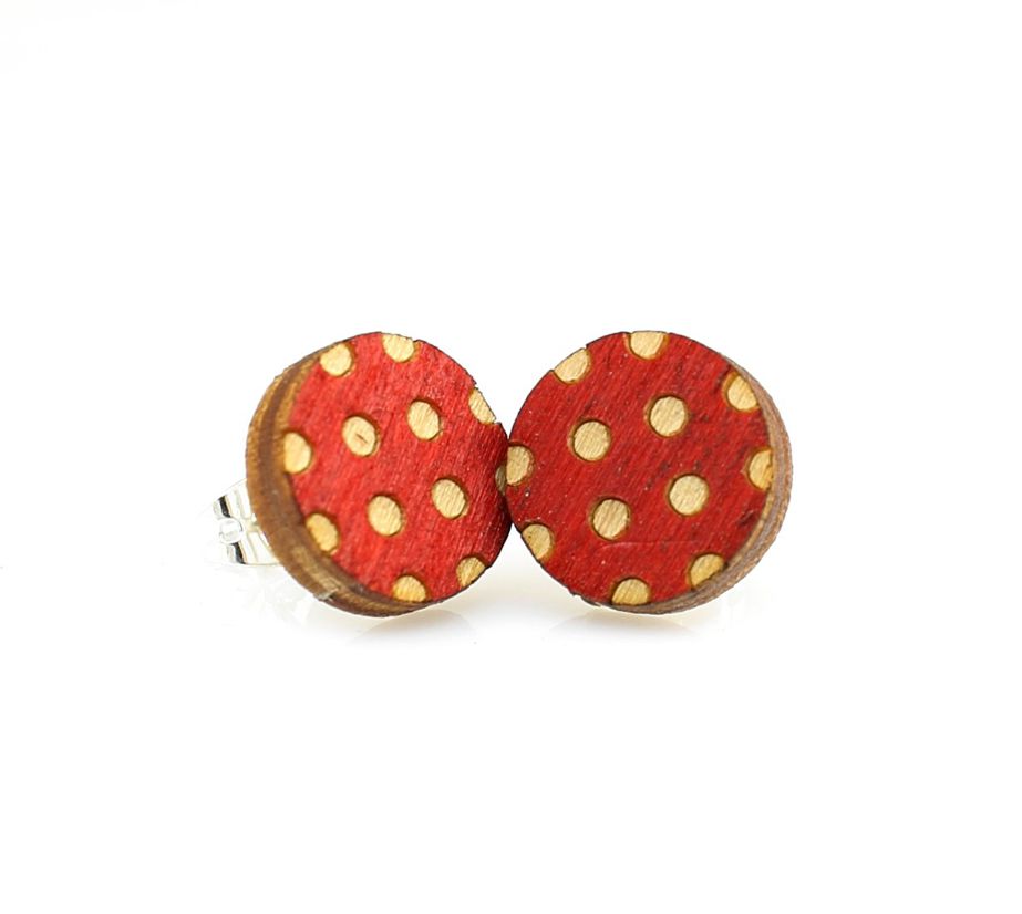 Polka dot pattern stud earrings, eco-friendly laser-cut jewelry made in USA