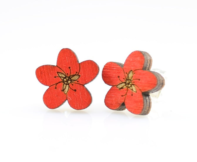 Cherry blossom sakura stud earrings, eco-friendly laser-cut jewelry made in USA