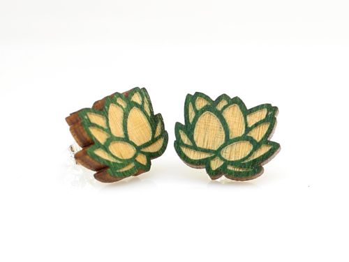 Lotus flower stud earrings with layered petals, eco-friendly jewelry made in USA
