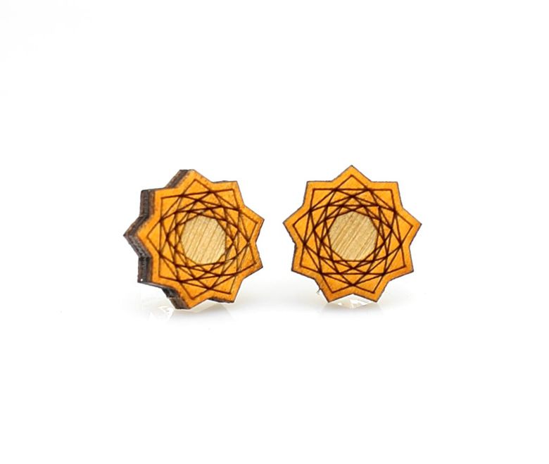 Vector graphic flower stud earrings, eco-friendly laser-cut jewelry made in USA