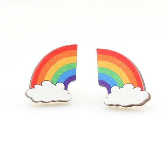 Rainbow arc stud earrings, eco-friendly laser-cut jewelry made in USA
