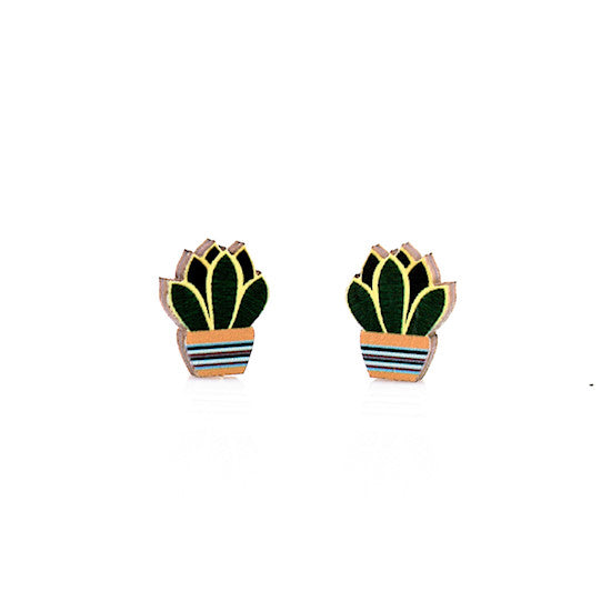 Succulent rosette stud earrings, eco-friendly laser-cut jewelry made in USA
