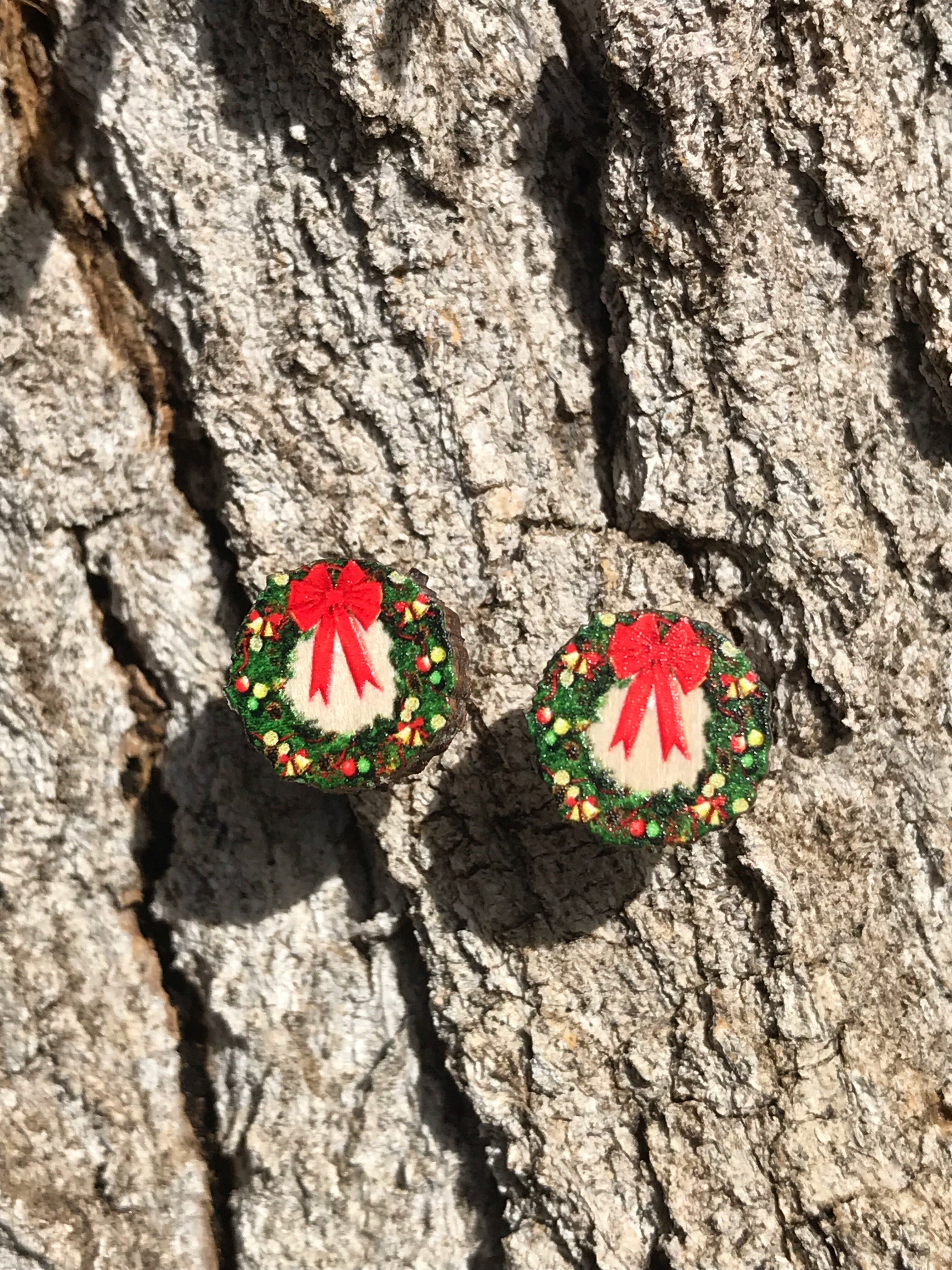 Christmas Wreath Stud Earrings #3055