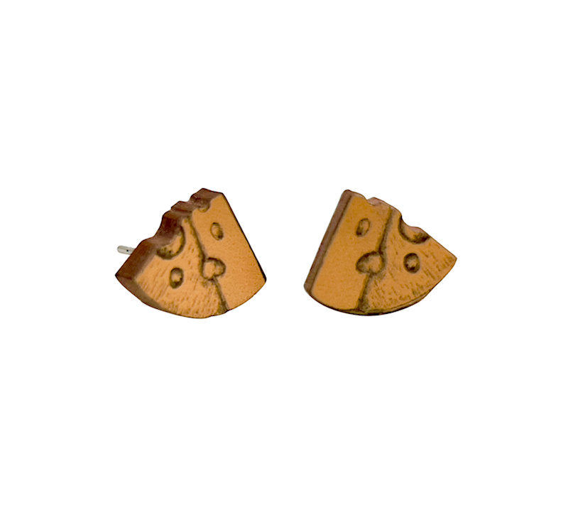 Swiss cheese wedge stud earrings with holes, eco-friendly laser-cut jewelry made in USA
