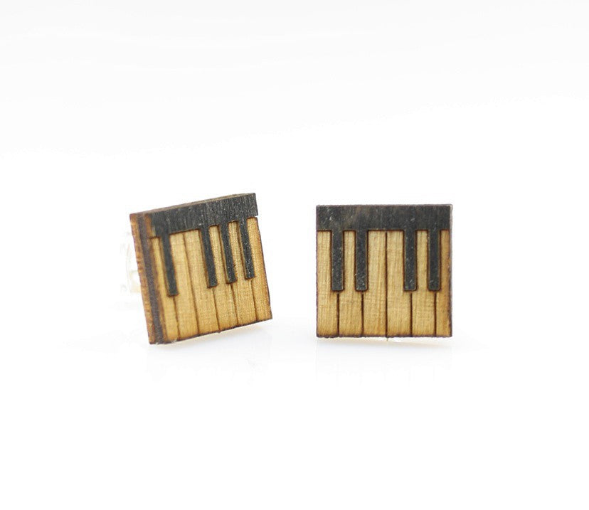 Piano key stud earrings — piano key studs in laser-cut wood, made in USA
