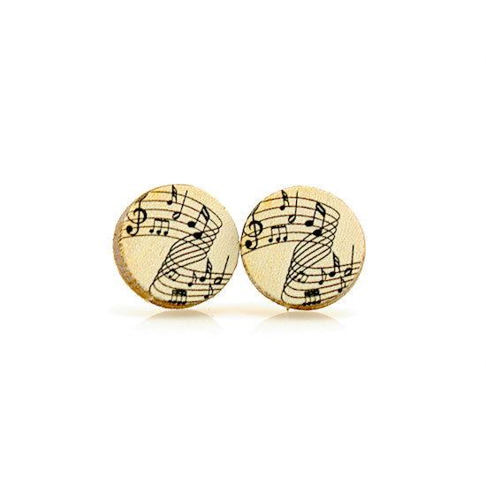 Music note stud earrings, eco-friendly laser-cut jewelry made in USA
