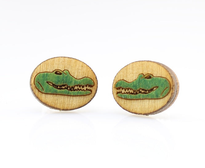 Alligator gator stud earrings, eco-friendly laser-cut jewelry made in USA
