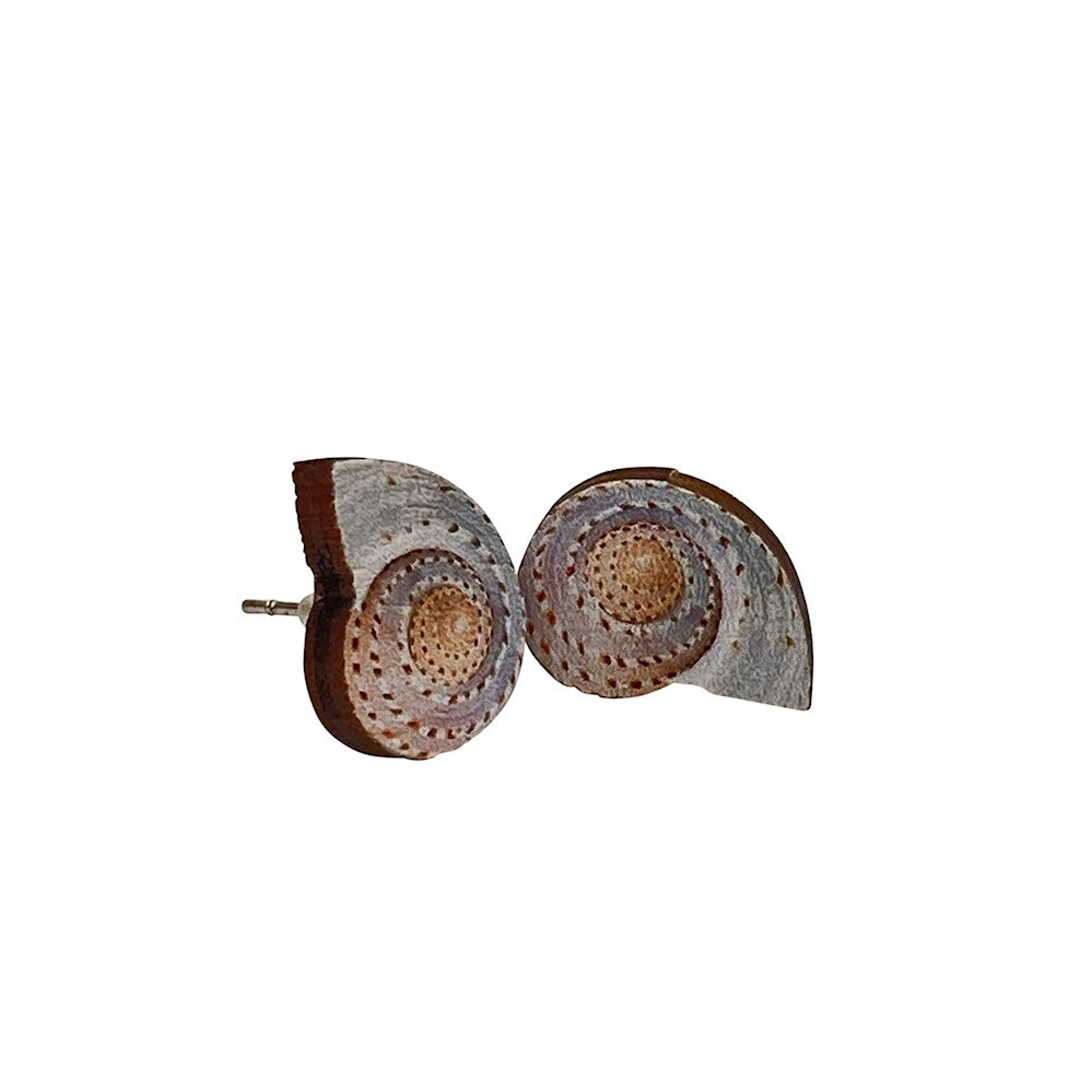 Conch shell stud earrings with spiral detail, eco-friendly jewelry made in USA