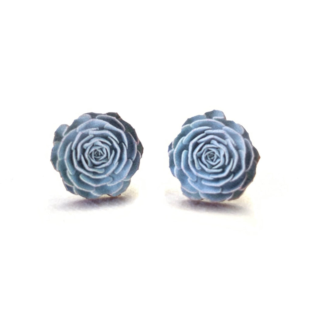 Echeveria succulent rosette stud earrings, eco-friendly jewelry made in USA