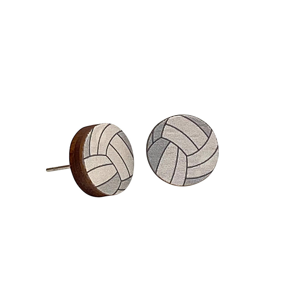 Volleyball stud earrings with panel seam detail, eco-friendly jewelry made in USA