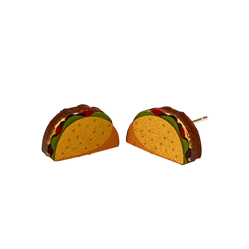 Taco stud earrings with shell and filling detail, eco-friendly jewelry made in USA