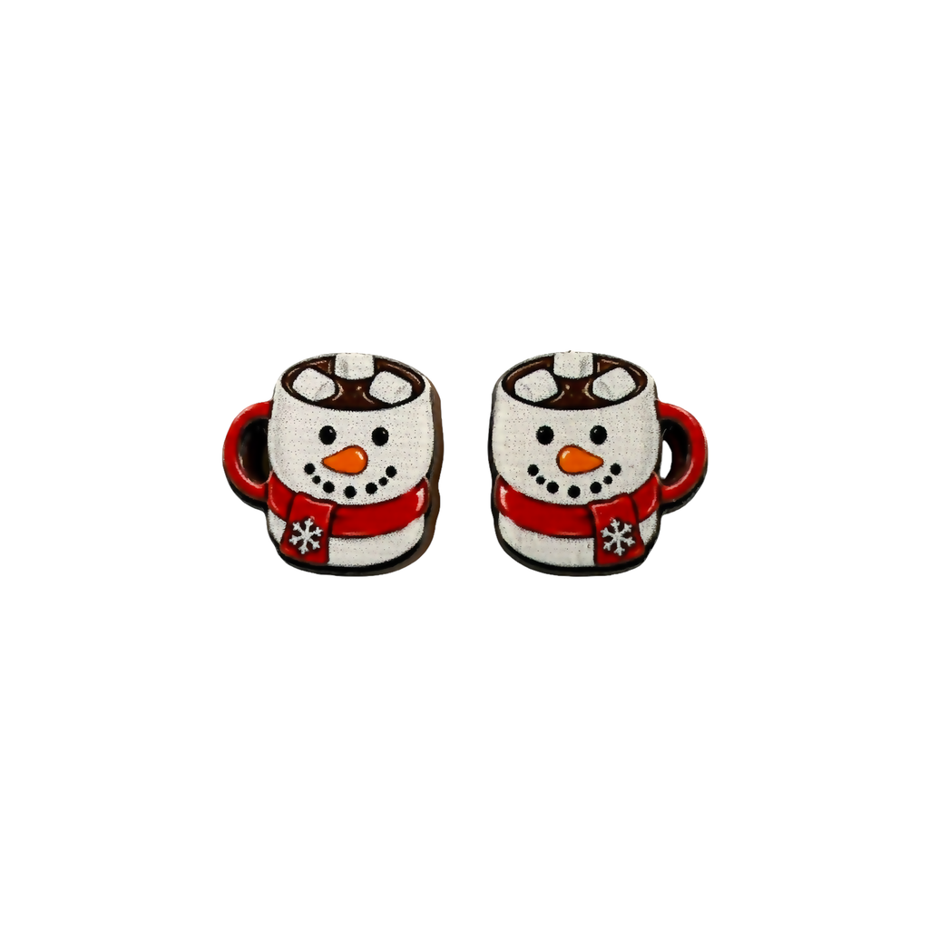 Snowman cocoa mug stud earrings