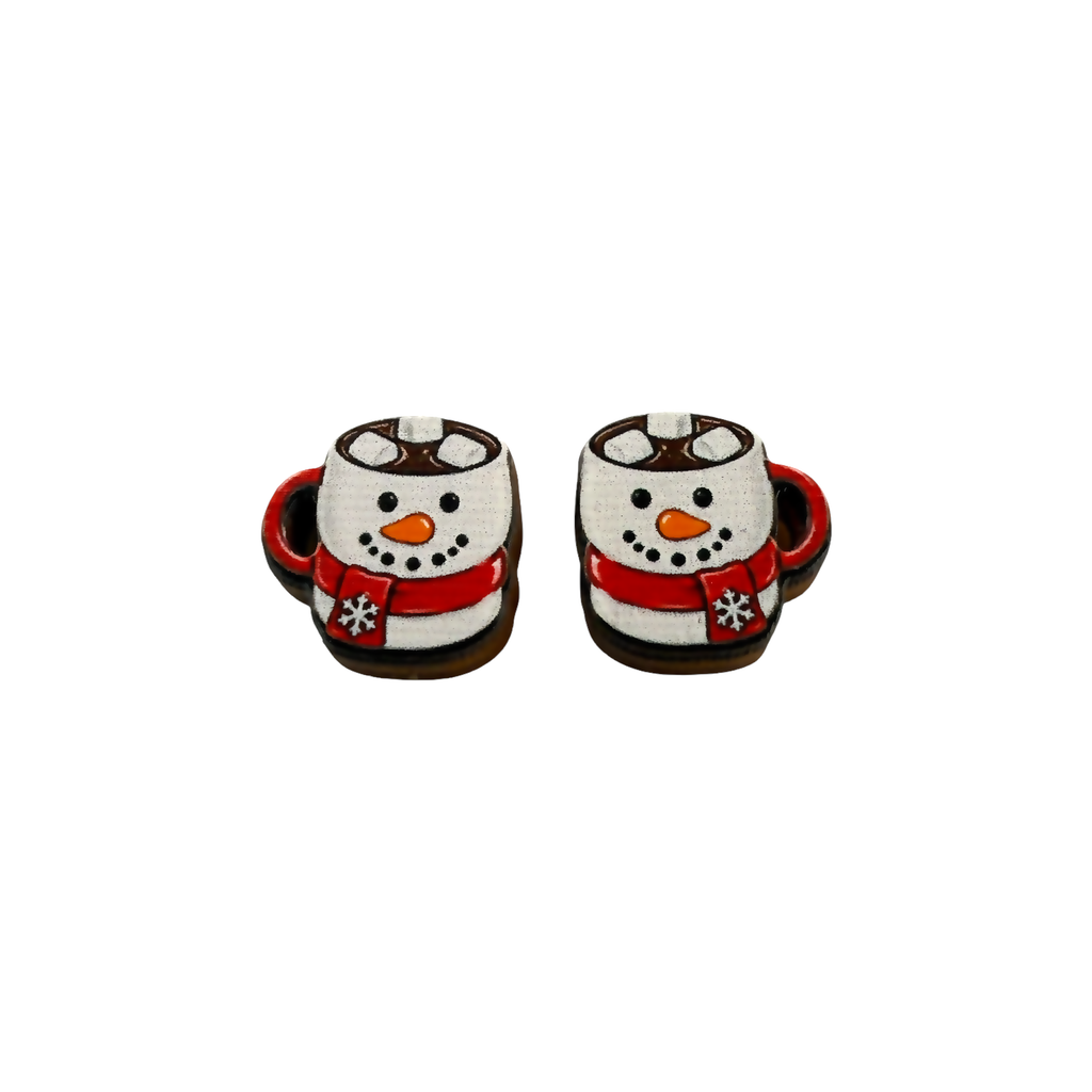 Snowman cocoa mug stud earrings