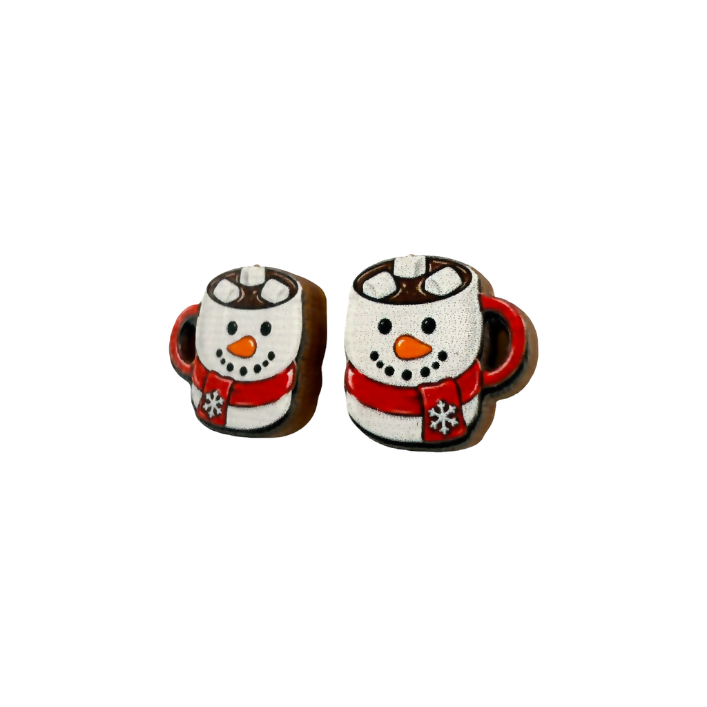 Snowman cocoa mug stud earrings
