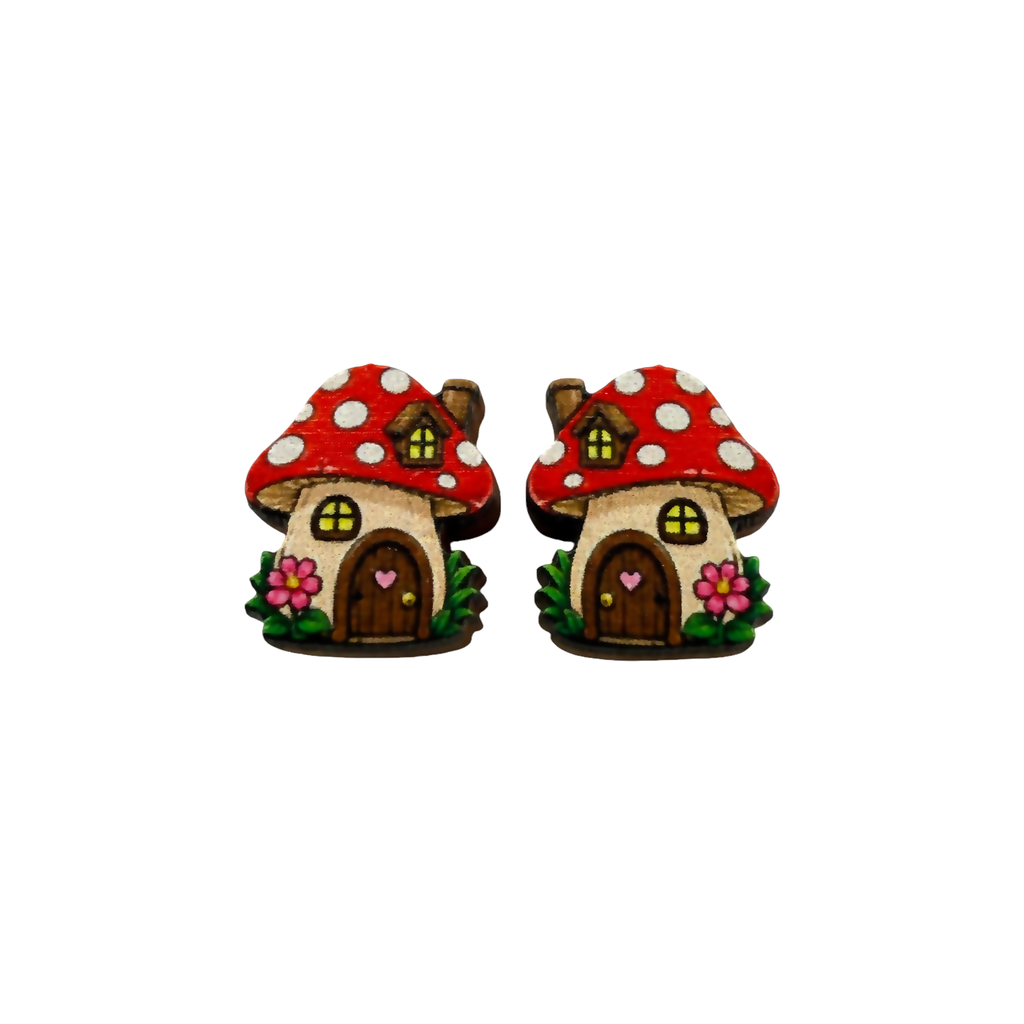 Mushroom house stud earrings