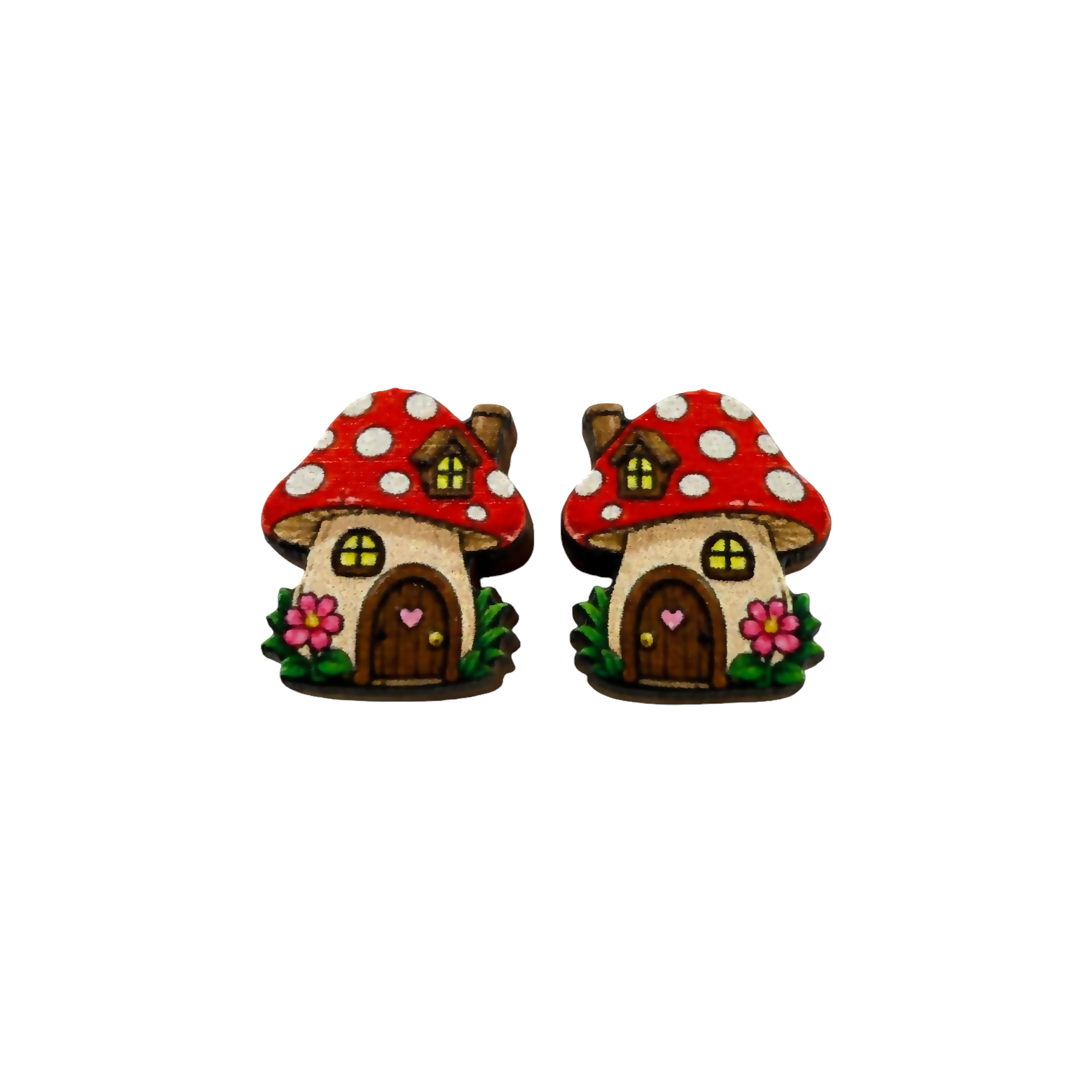 Mushroom house stud earrings