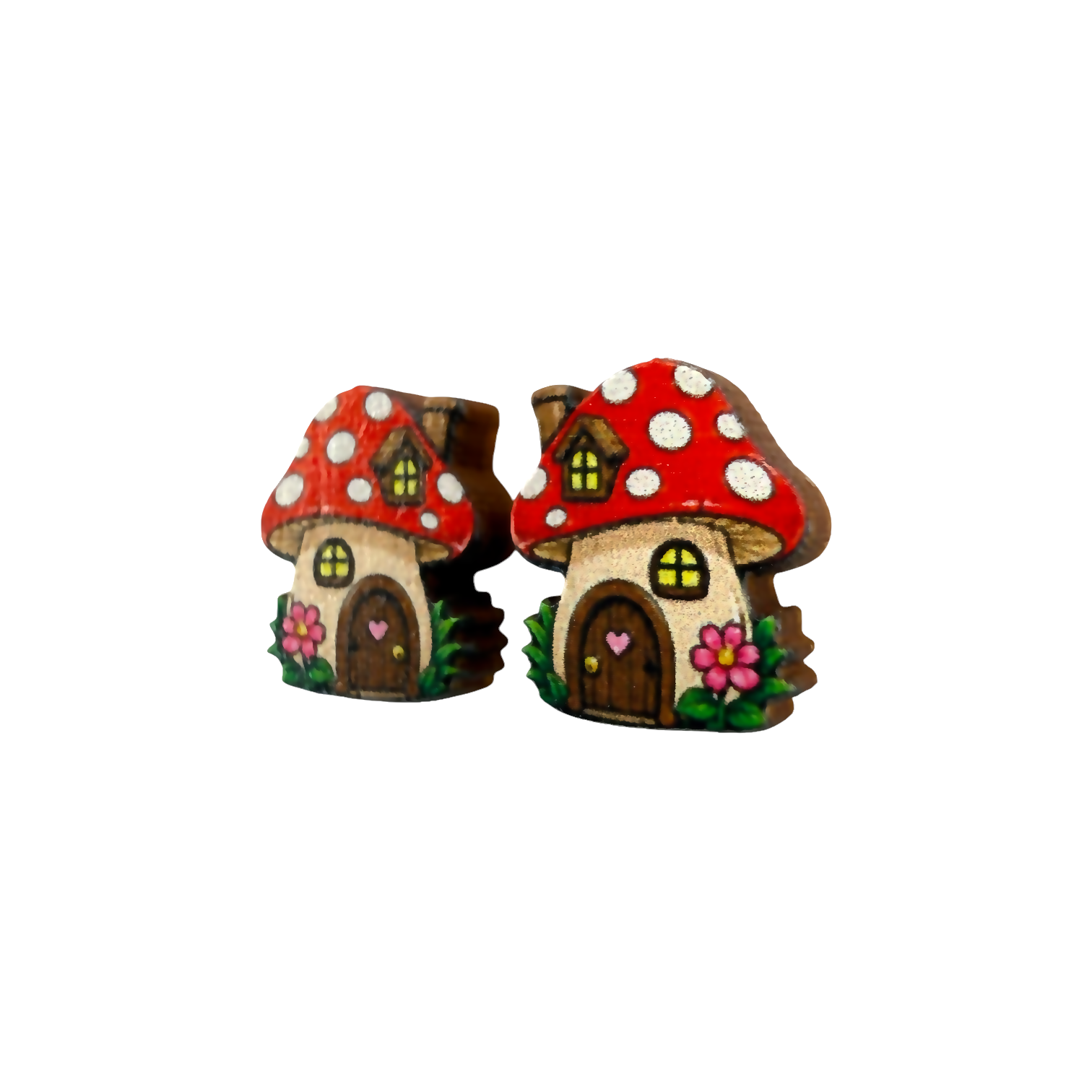 Mushroom house stud earrings