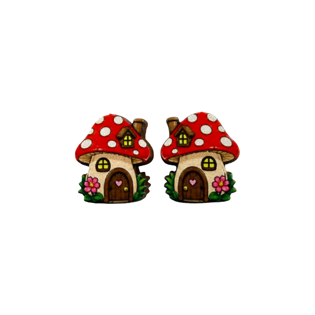 Mushroom house stud earrings