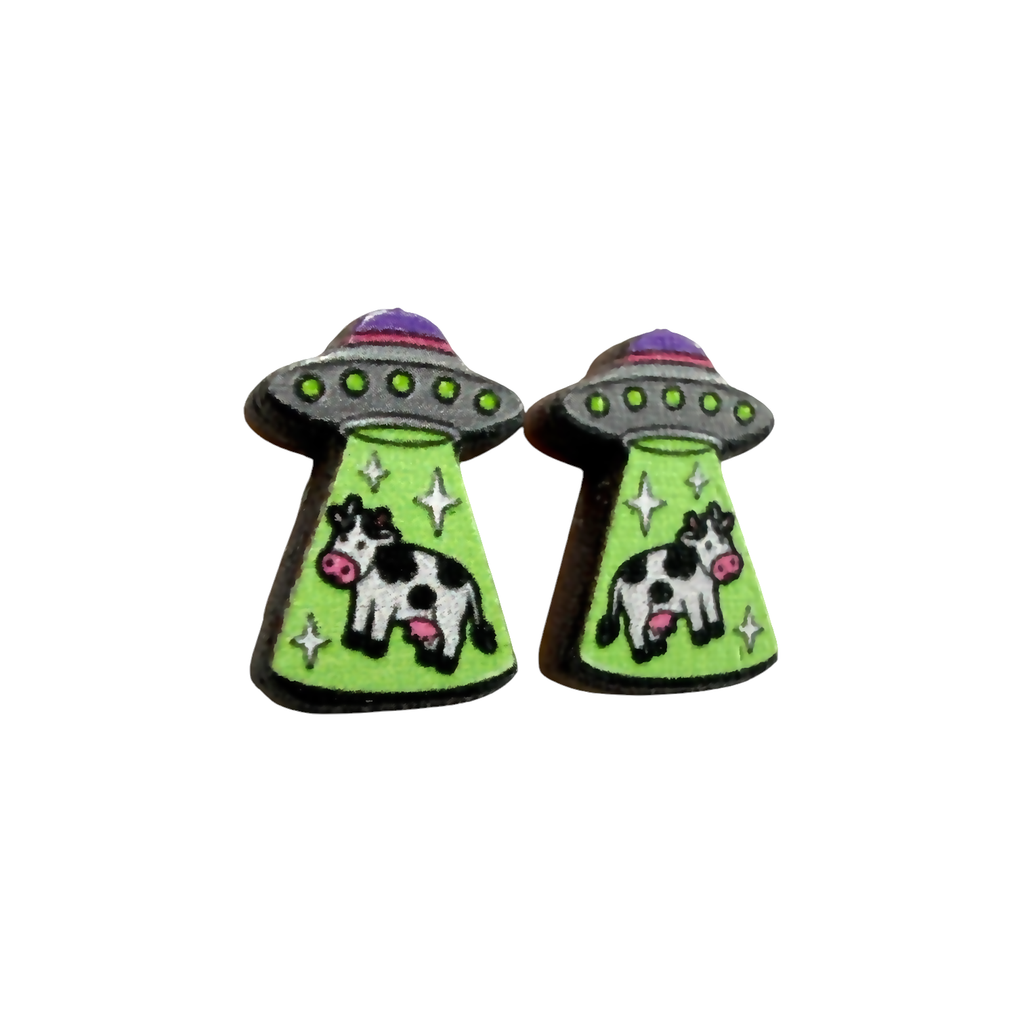 UFO cow abduction stud earrings