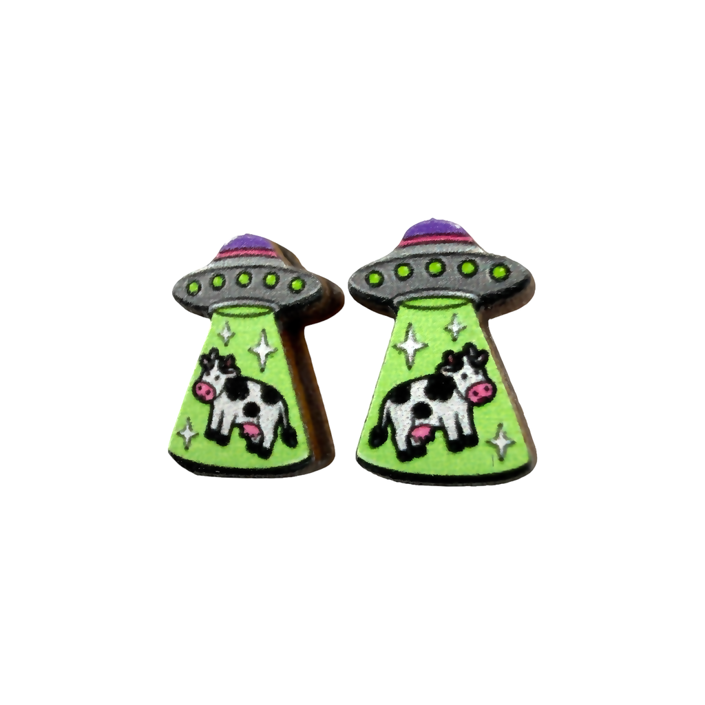 UFO cow abduction stud earrings