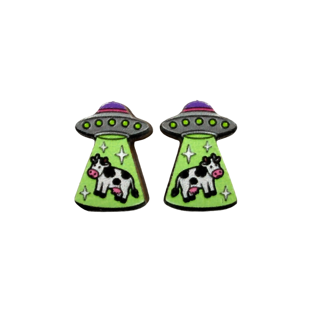 UFO cow abduction stud earrings
