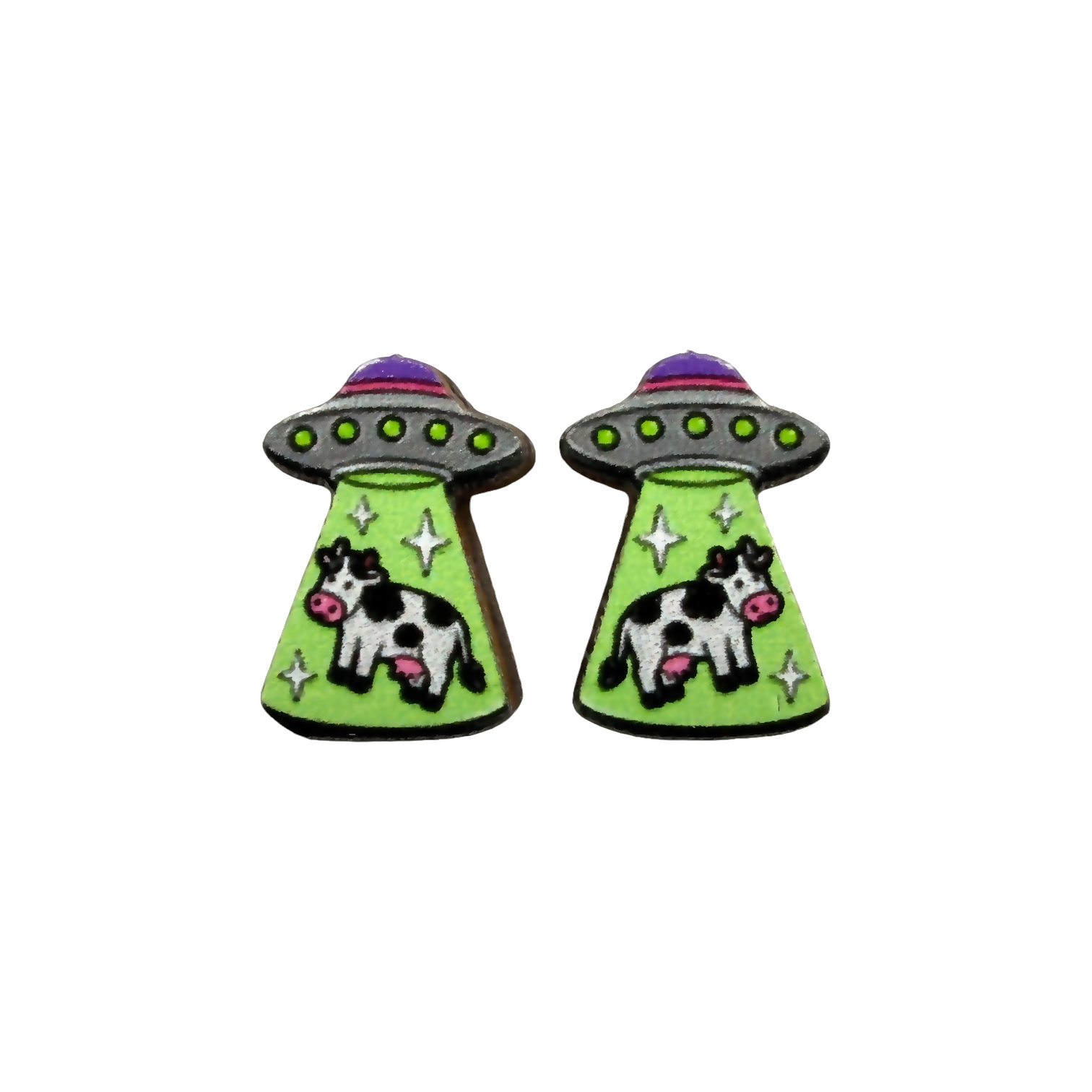 UFO cow abduction stud earrings