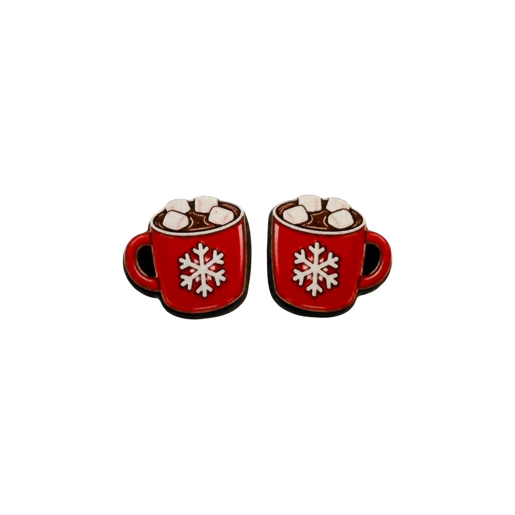 Snowflake red mug stud earrings