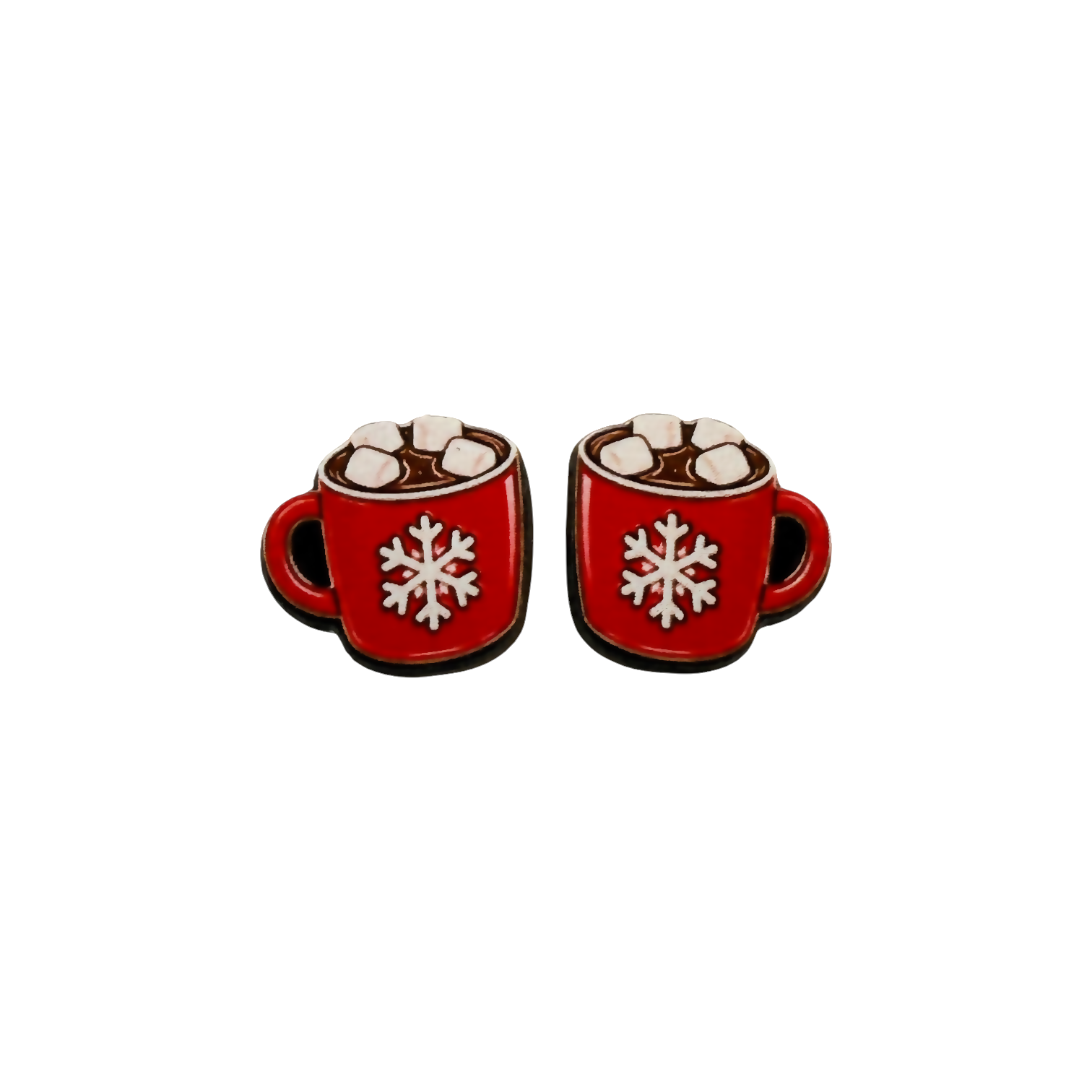 Snowflake red mug stud earrings