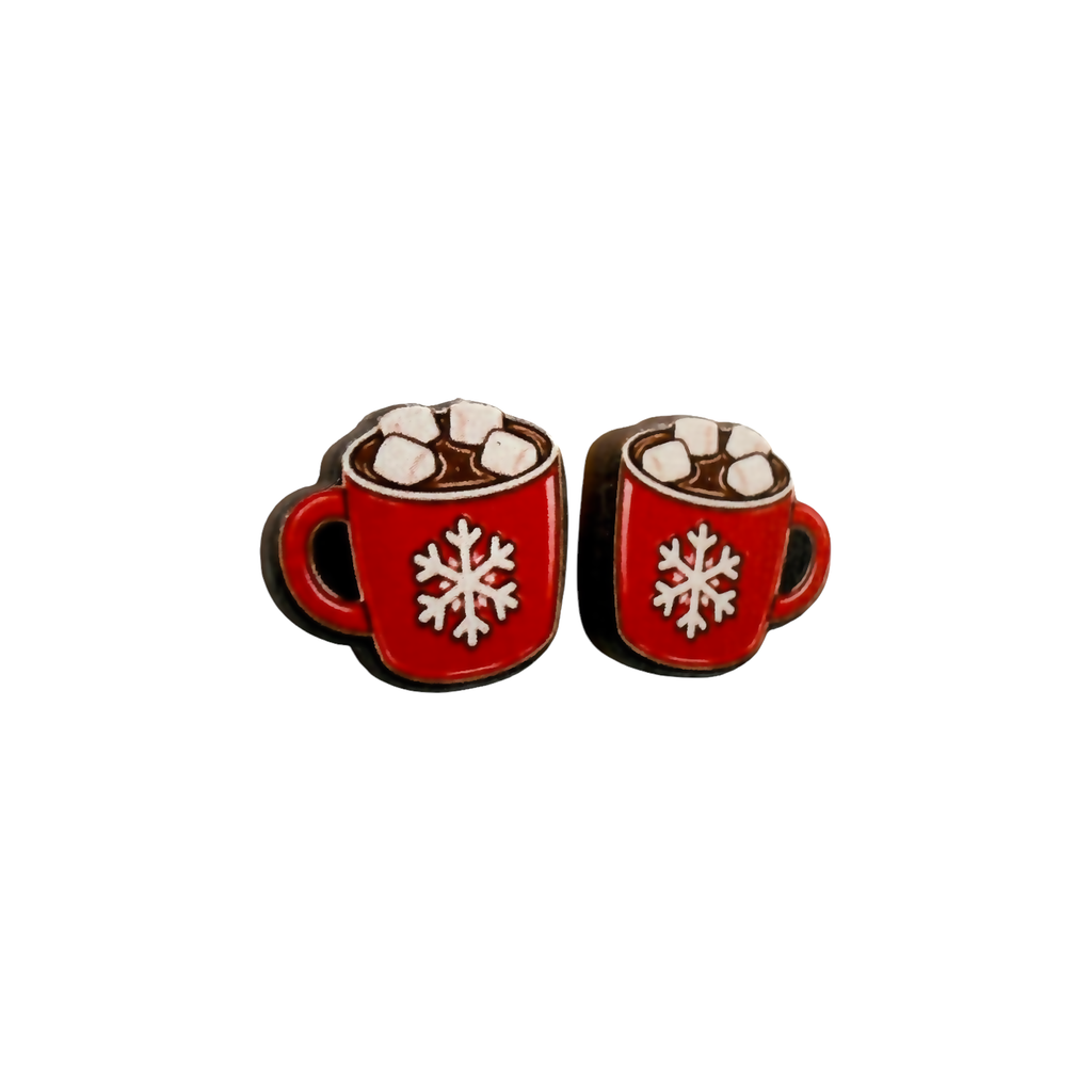 Snowflake red mug stud earrings